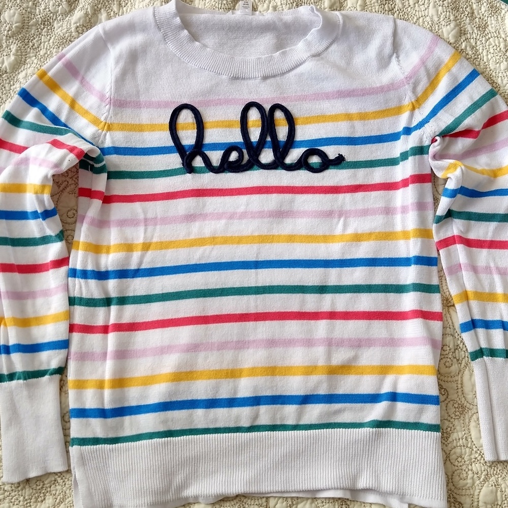 Time and tru hello stripe sweater pink red yellow